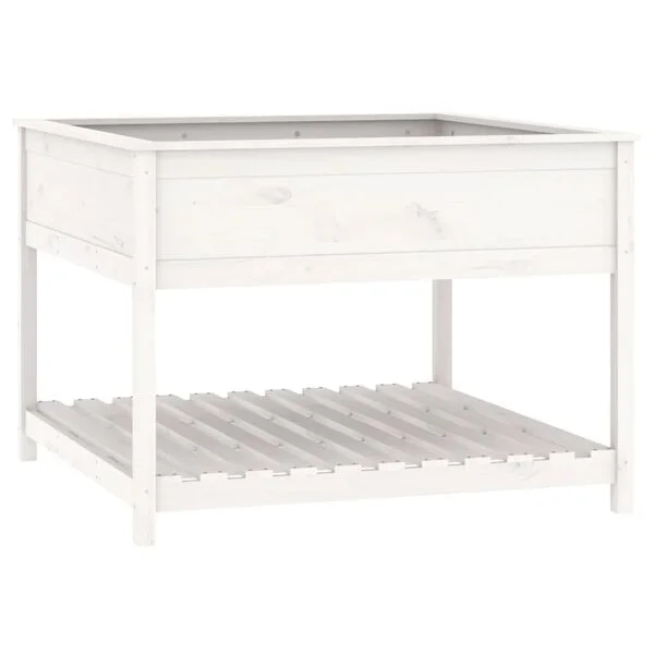 vidaXL Pflanzkübel mit Ablage Weiß 111, 5x111, 5x81 cm Massivholz Kiefer