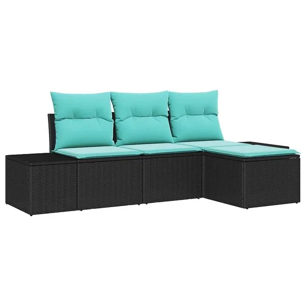 vidaXL Sofa Set 4 stk. Schwarz [Synthetisch]: Poly Rattan