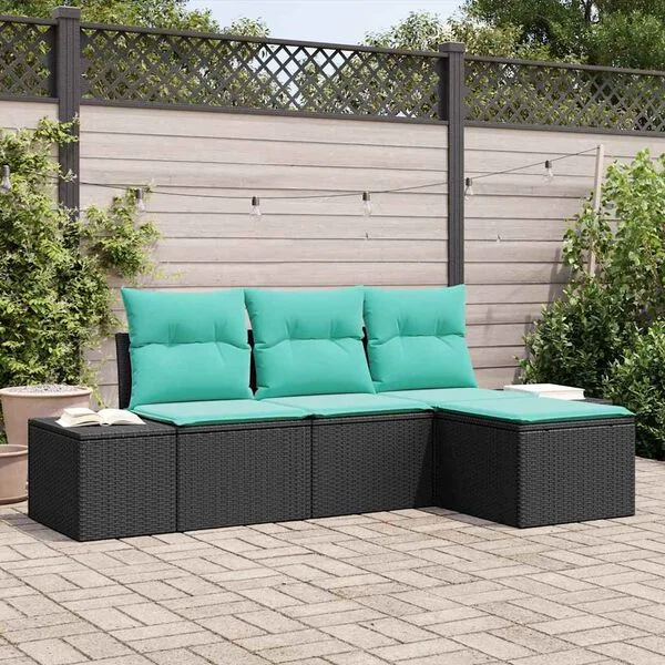 vidaXL Sofa Set 4 stk. Schwarz [Synthetisch]: Poly Rattan