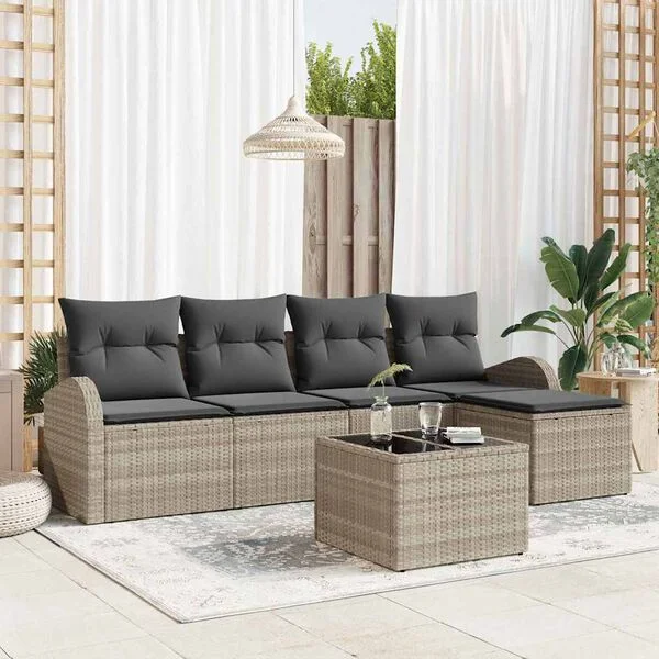 vidaXL Sofa Set 6 stk. Hellgrau Poly-Rattan