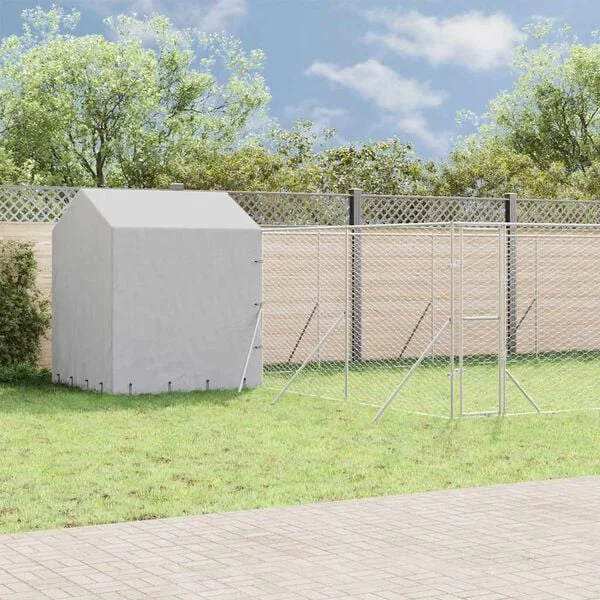 vidaXL Outdoor-Hundezwinger mit Dach Silbern 10x6x2, 5 m Stahl Verzinkt