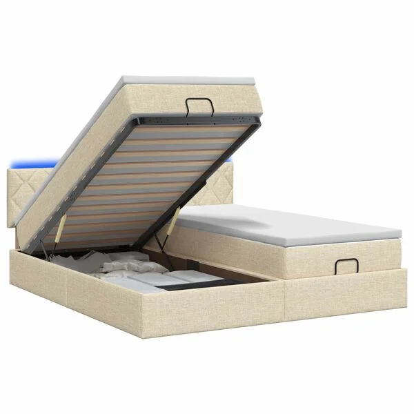 vidaXL Ottoman-Bett mit Matratze und LED Creme 200 x 200 cm Stoff