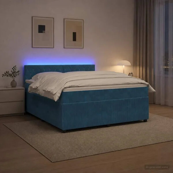 vidaXL Boxspringbett mit Matratze mit Kopfteil Blau 180 x 200 cm Samt