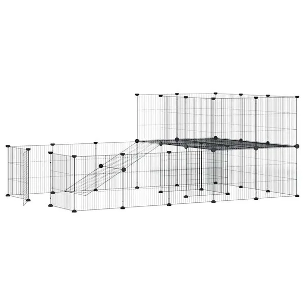 vidaXL 36-tlg. Haustierkäfig mit Tür Schwarz 175x105x70 cm Stahl