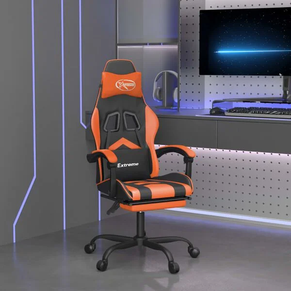 vidaXL Gaming-Stuhl mit Fußstütze Schwarz und Orange Kunstleder