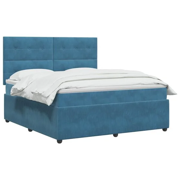 vidaXL LED Boxspringbett mit Matratze Blau 180 x 200 cm Samt