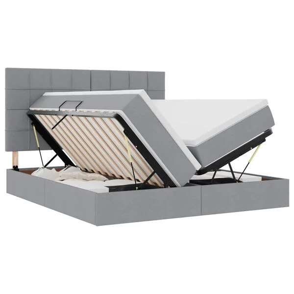 vidaXL LED-Speicherbett mit Matratze Hellgrau 200 x 200 cm Stoff