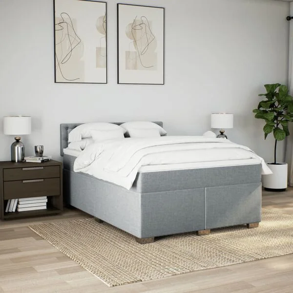 vidaXL Boxspringbett mit Matratze Hellgrau 140x190 cm Stoff