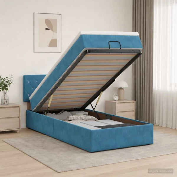 vidaXL Ottoman Bett mit Matratze Dunkelblau 100 x 200 cm Samt