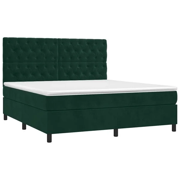 vidaXL Boxspringbett mit Matratze Dunkelgrün 160x200 cm Samt