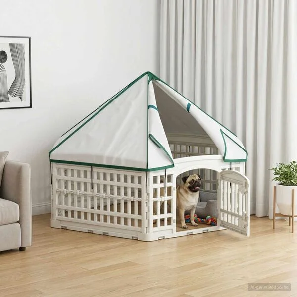 vidaXL 6-Panel-Hundespielplatz 122 x 106, 5 x 82 cm Kunststoff Weiß