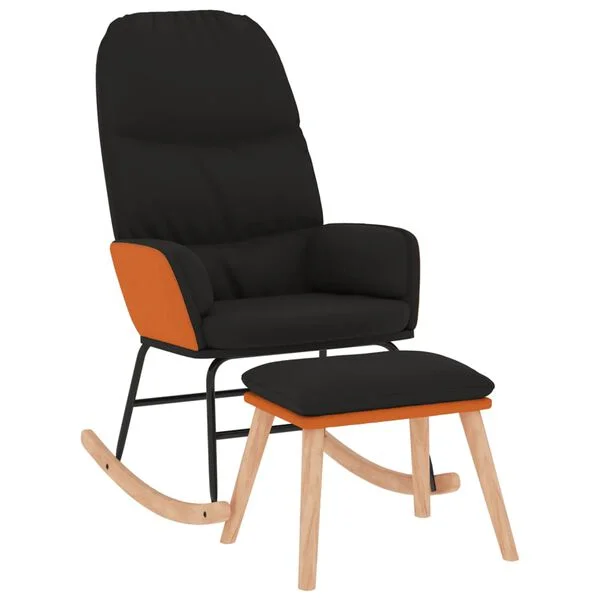 vidaXL Schaukelsessel mit Hocker Schwarz Stoff