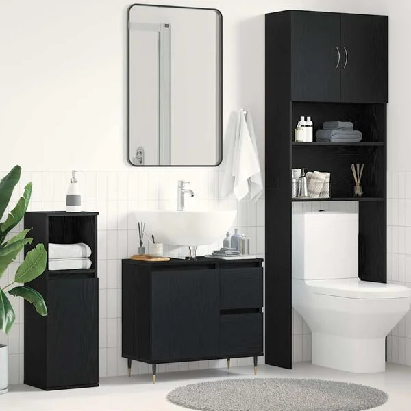 vidaXL Badezimmerschrank Schwarz Eichen-Optik 65 x 33 x 60 cm