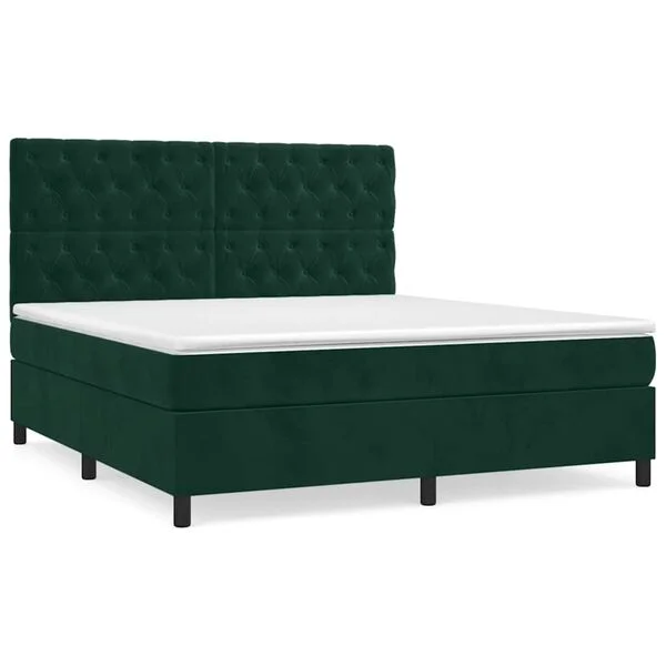 vidaXL Boxspringbett mit Matratze Dunkelgrün 160x200 cm Samt