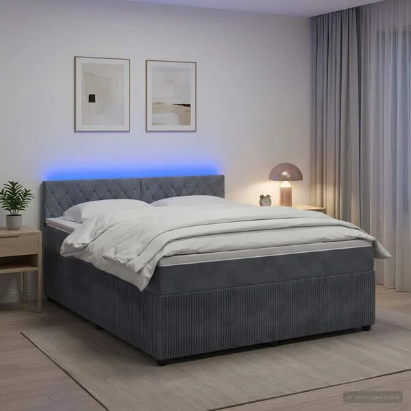 vidaXL Boxspringbett mit Matratze Dunkelgrau 180 x 200 cm Samt