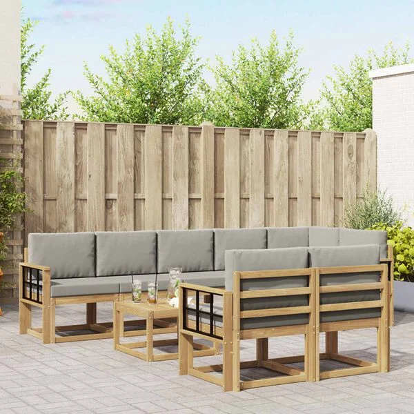 vidaXL Outdoor-Sofagarnitur 9 stk. Weiß und Hellgrau