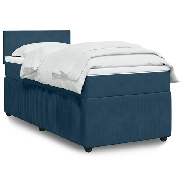 vidaXL Boxspringbett mit Matratze Blau 100x200 cm Samt