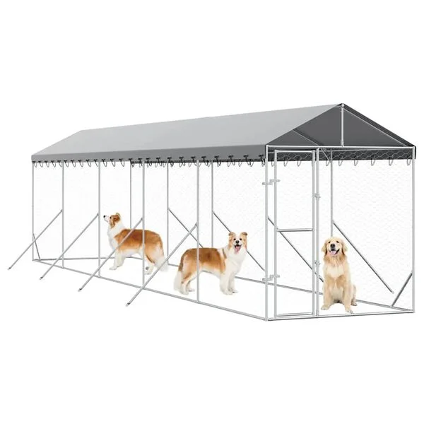 vidaXL Outdoor-Hundezwinger mit Dach Silbern 2x10x2, 5 m Stahl Verzinkt