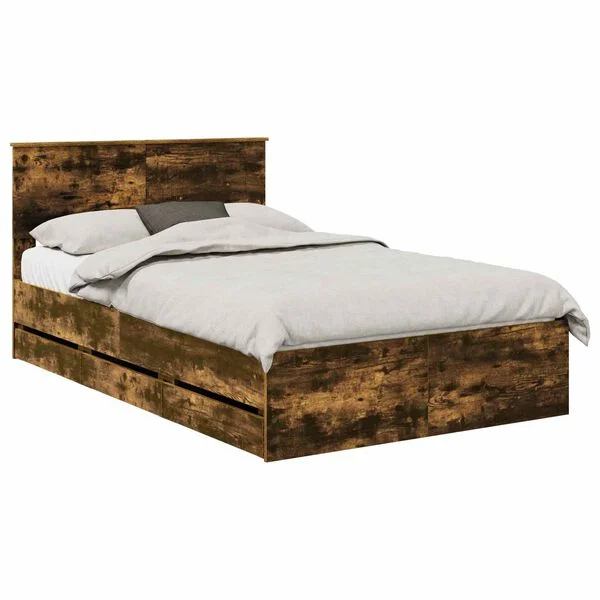 vidaXL Bettrahmen Geräucherte Eiche 135 x 190 cm Ingenieurs Holz
