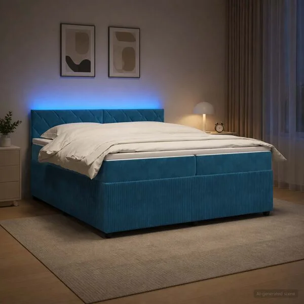 vidaXL Boxspringbett mit Matratze mit Kopfteil Blau 200 x 200 cm Samt