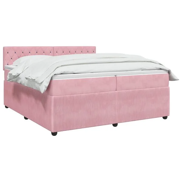vidaXL Boxspringbett mit Matratze mit Kopfteil Rosa 200 x 200 cm Samt