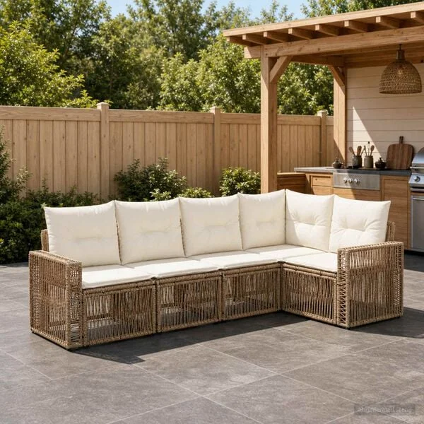 vidaXL Gartensofa-set 5 stk. Beige und Cremeweiß Poly-Rattan
