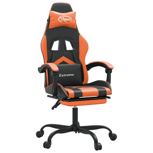 vidaXL Gaming-Stuhl mit Fußstütze Schwarz und Orange Kunstleder