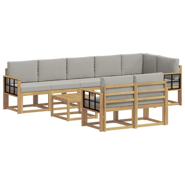 vidaXL Outdoor-Sofagarnitur 9 stk. Weiß und Hellgrau