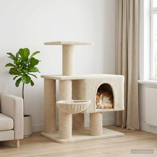 vidaXL Katzennbaum mit Sisal-Kratzsäulen Creme 96 cm