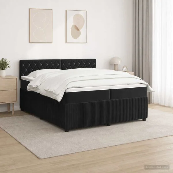 vidaXL Boxspringbett mit Matratze Schwarz 200 x 200 cm Samt