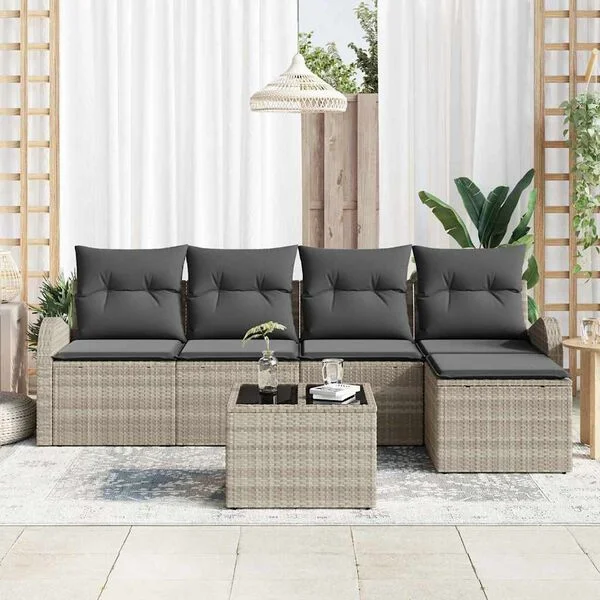 vidaXL Sofa Set 6 stk. Hellgrau Poly-Rattan