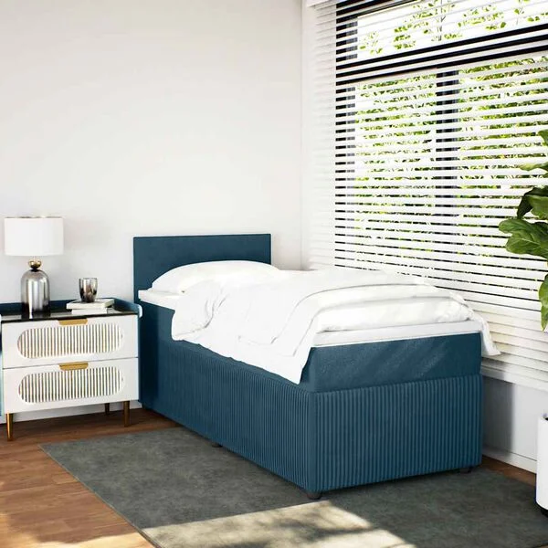 vidaXL Boxspringbett mit Matratze Blau 100x200 cm Samt
