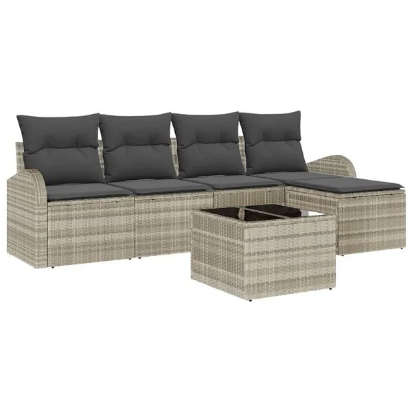 vidaXL Sofa Set 6 stk. Hellgrau Poly-Rattan