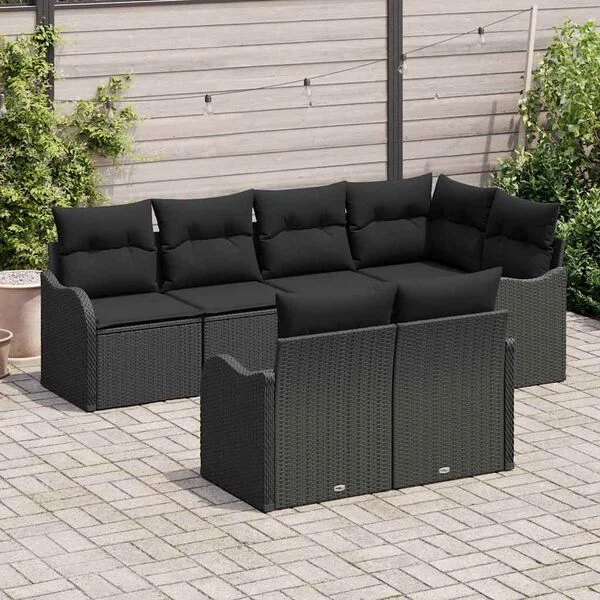 vidaXL Garten-Sofa-Set 7 stk. Schwarz Poly Rattan