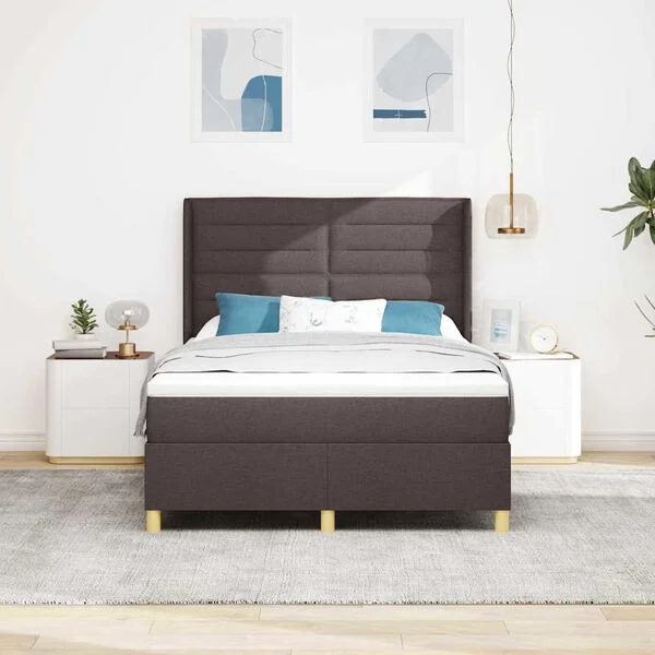 vidaXL Boxspringbett mit Matratze Dunkelbraun 160 x 200 cm Stoff
