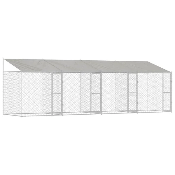 vidaXL Hundekäfig mit Dach Silber 800 x 200 x 256 cm Stahl und PE