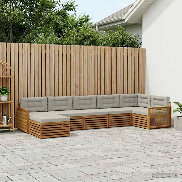 vidaXL Outdoor-Sofagarnitur 7 stk. Natur und Hellgrau