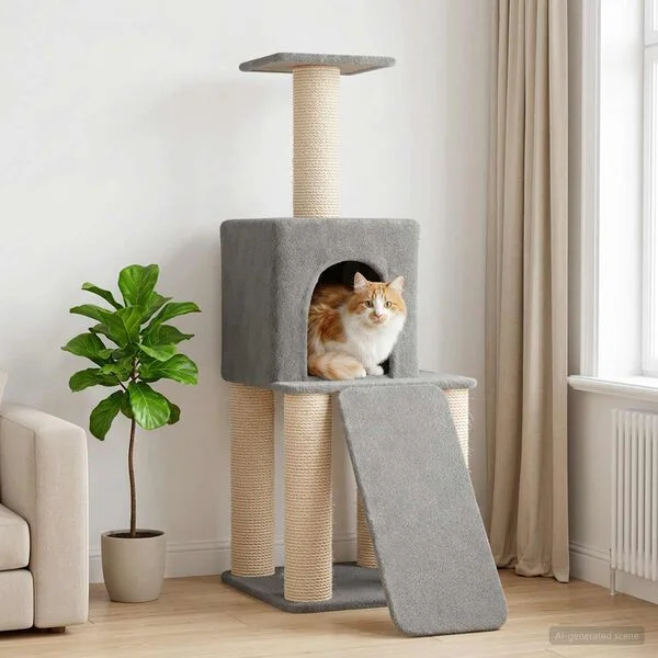 vidaXL Katzennbaum mit Sisal-Kratzsäulen Hellgrau 146 cm