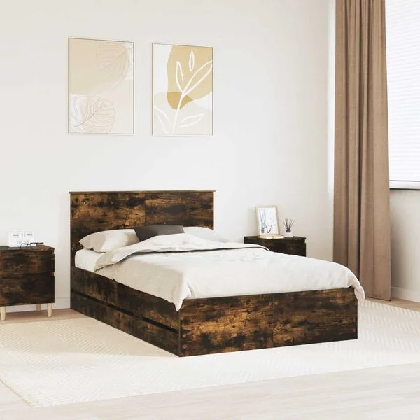 vidaXL Bettrahmen Geräucherte Eiche 135 x 190 cm Ingenieurs Holz