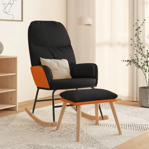 vidaXL Schaukelsessel mit Hocker Schwarz Stoff