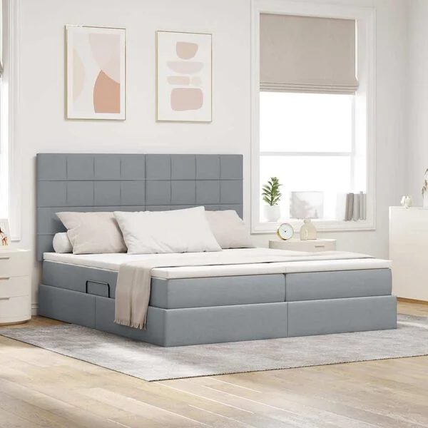 vidaXL LED-Speicherbett mit Matratze Hellgrau 200 x 200 cm Stoff