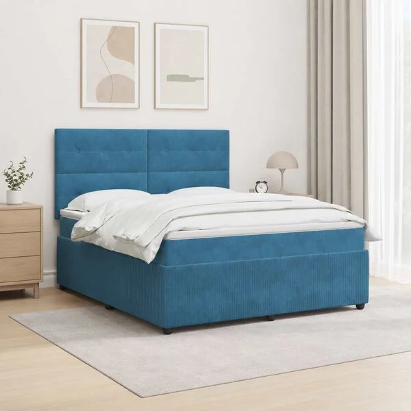vidaXL LED Boxspringbett mit Matratze Blau 180 x 200 cm Samt