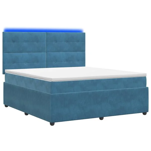 vidaXL LED Boxspringbett mit Matratze Blau 180 x 200 cm Samt