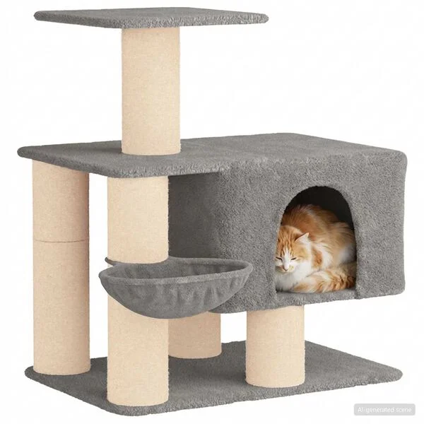 vidaXL Katzennbaum mit Sisal-Kratzsäulen Hellgrau 96 cm
