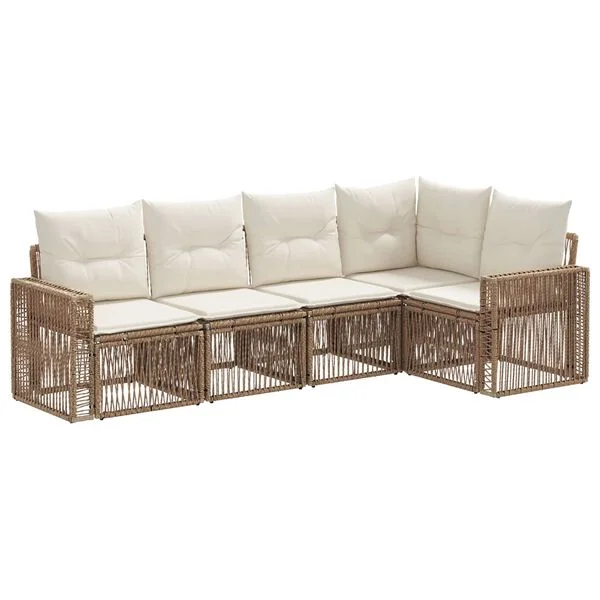 vidaXL Gartensofa-set 5 stk. Beige und Cremeweiß Poly-Rattan