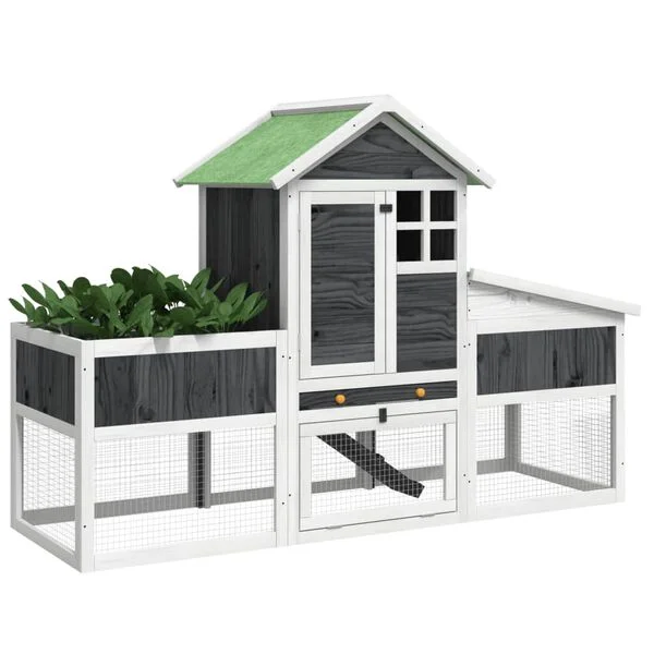 vidaXL Kaninchenstall Grau 170x63x113 cm Massivholz Kiefer