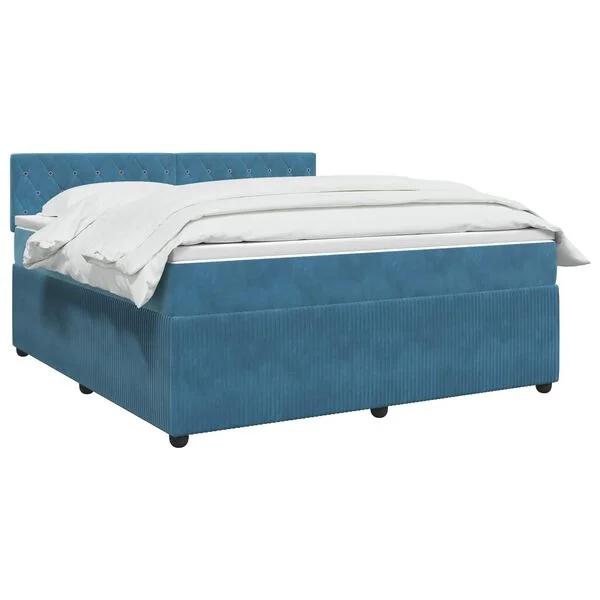 vidaXL Boxspringbett mit Matratze mit Kopfteil Blau 180 x 200 cm Samt