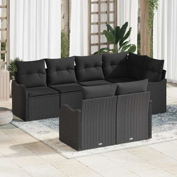 vidaXL Garten-Sofa-Set 7 stk. Schwarz Poly Rattan