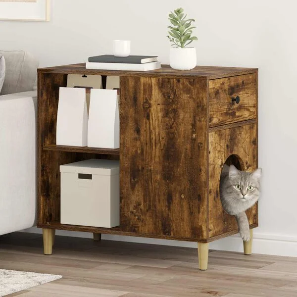 vidaXL Katzenhaus Räuchereiche 72 x 42, 5 x 70 cm Holzwerkstoff