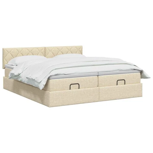 vidaXL Ottoman-Bett mit Matratze und LED Creme 200 x 200 cm Stoff